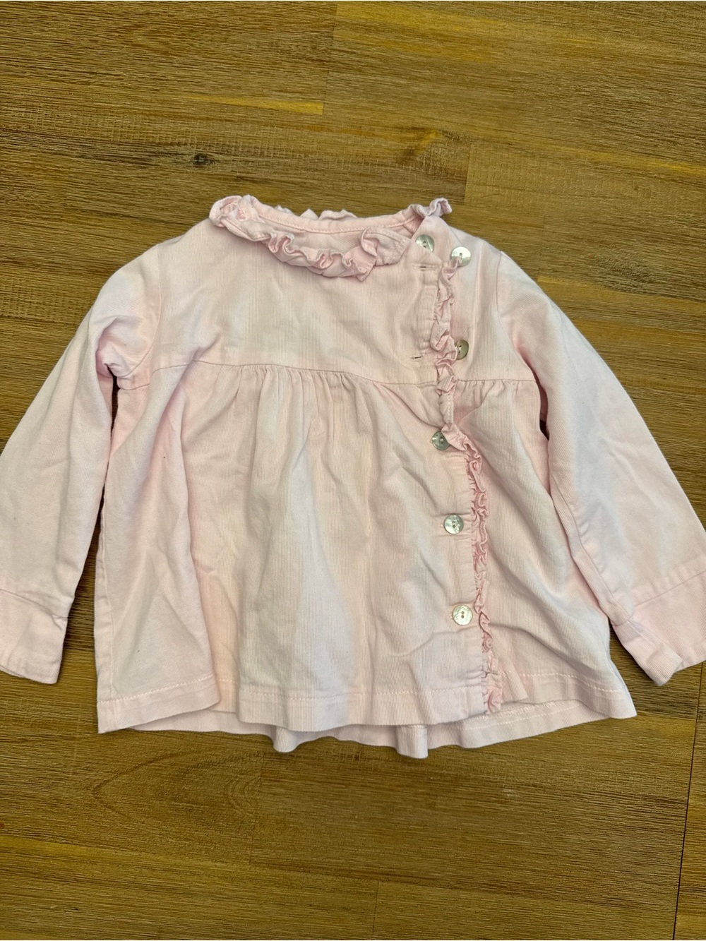 Girls' Light Pink Ruffle Button-Front Long Sleeve Top